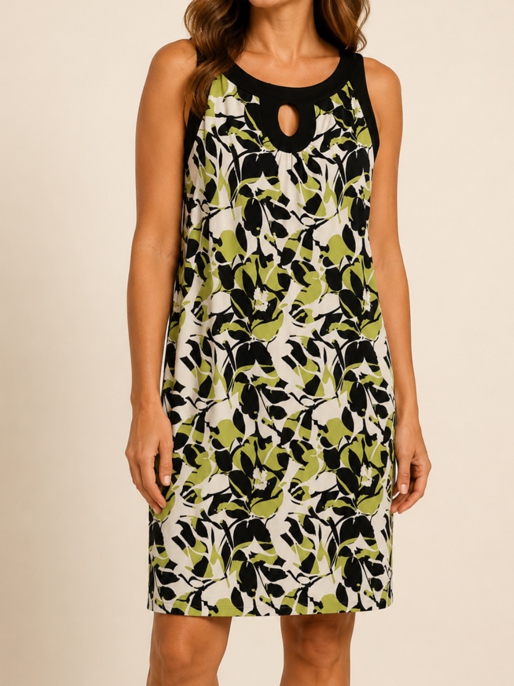 Dress Barn Black Green Floral Keyhole Sleeveless Shift Dress | Botanical Chic